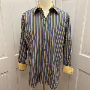 VTG Tommy Hilfiger Striped Button Down Shirt Flip Cuff Sz‎ L
